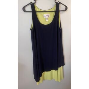 Joseph Ribkoff Asymmetrical Flowy Swing Dress Navy Blue Green - Size Women's 8